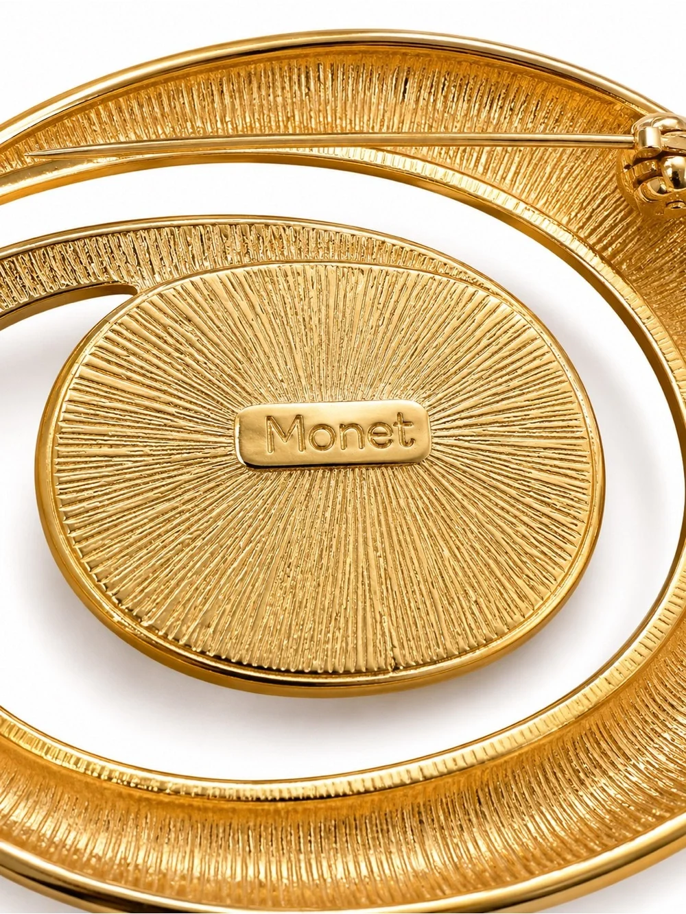 Vintage Monet Gold Tone Faux Pearl Brooch – Modernist Swirl Statement Pin